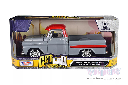 Motormax Get Low - Chevrolet® Apache™ Fleetside™ Pickup (1958, 1/24 scale diecast model car, Gray/Red) 79033WL