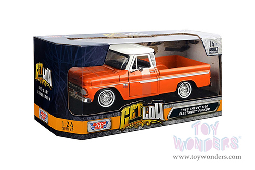 Motormax Get Low - Chevrolet® C10 Fleetside™ Pickup Truck (1966, 1/24 scale diecast model car, Orange/White) 79034WLOR