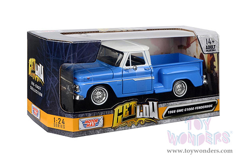 Motormax Get Low - GMC C1000 Fenderside Pickup Truck (1966, 1/24 scale diecast model car, Blue/White) 79035WL