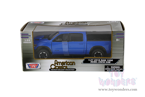 Motormax Premium American - Dodge Ram 1500 Crew Cab Rebel Pickup Truck (2019, 1/24 scale diecast model car, Blue) 79358BU