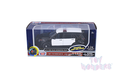 Motormax - Ford Unmarked Police Interceptor Utility w/ Lights & Sounds (2015, 1/24 scale diecast model car, Black/White) 79536