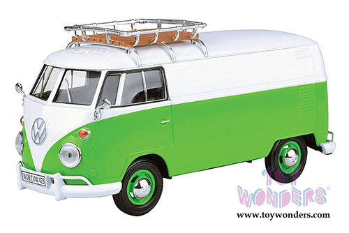 Motormax - Volkswagen Type 2 (T1) Delivery Van with Roof Rack (1/24 scale diecast model car, Green/White) 79551WTGRN