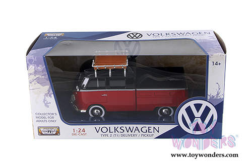 Motormax - Volkswagen Type 2 (T1) Delivery Van with Roof Rack (1/24 scale diecast model car, Red/Black) 79552RDBK