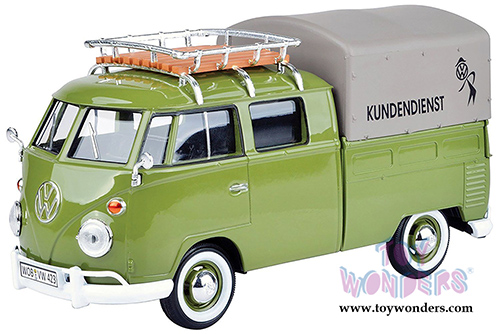 Motormax - Volkswagen Type 2 (T1) Delivery Van with Roof Rack and Tarpaulin Cover (1/24 scale diecast model car, Green) 79554GRN