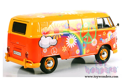 Motormax - Volkswagen Type 2 (T1) Delivery Van Flower Power (1/24 scale diecast model car, Orange) 79563OR