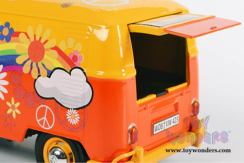 Motormax - Volkswagen Type 2 (T1) Delivery Van Flower Power (1/24 scale diecast model car, Orange) 79563OR