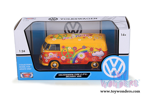 Motormax - Volkswagen Type 2 (T1) Delivery Van Flower Power (1/24 scale diecast model car, Orange) 79563OR