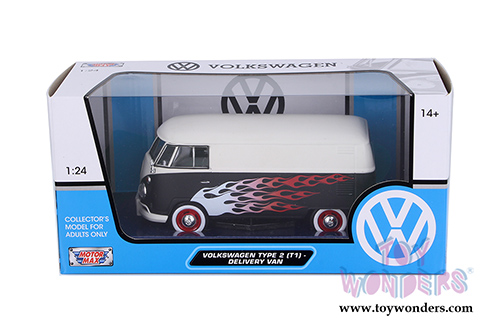 Motormax - Volkswagen Type 2 (T1) Delivery Van Hot Rod (1/24 scale diecast model car, Black/White) 79566W