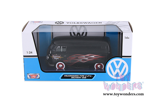 Motormax - Volkswagen Type 2 (T1) Delivery Van Custom Garage (1/24 scale diecast model car, Matte Black) 79567