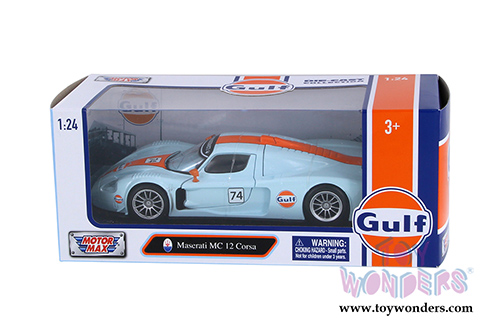 Motormax - Maserati MC 12 Corsa Gulf Oil (1/24 scale die cast model car, Light Blue/Orange) 79643