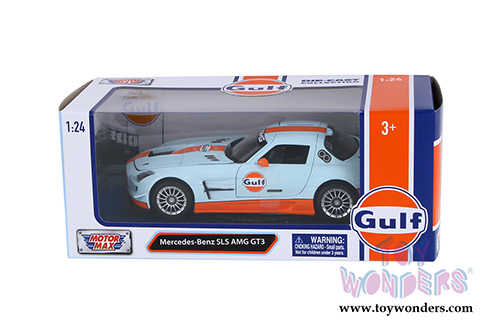 Motormax - Mercedes-Benz SLS AMG GT3 Gulf Oil (1/24 scale die cast model car, Light Blue/Orange) 79646
