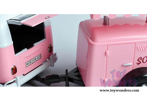 Motormax - Volkswagen Type 2 (T1) Delivery Van with Ice-Cream Trailer (1/24 scale diecast model car, Pink) 79672