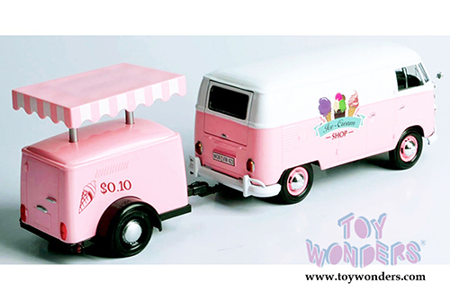 Motormax - Volkswagen Type 2 (T1) Delivery Van with Ice-Cream Trailer (1/24 scale diecast model car, Pink) 79672