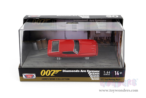 Motormax Dioramas - Ford Mustang Mach 1 James Bond 007 "Diamonds are Forever" (1971, 1/64 scale diecast model car, Red) 79824
