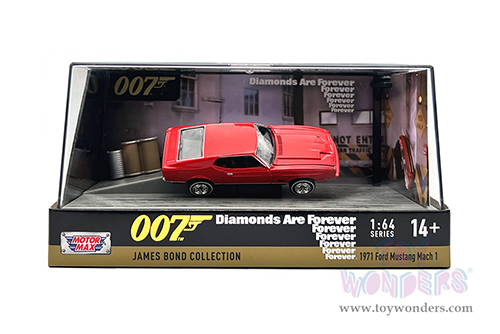 Motormax Dioramas - Ford Mustang Mach 1 James Bond 007 "Diamonds are Forever" (1971, 1/64 scale diecast model car, Red) 79824