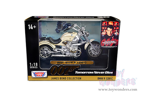 Motormax 007 James Bond Collection - BMW R 1200 C Motorcycle James Bond 007 "Tomorrow Never Dies" (60 years of Bond) (1/18 scale diecast model car, Cream) 79845
