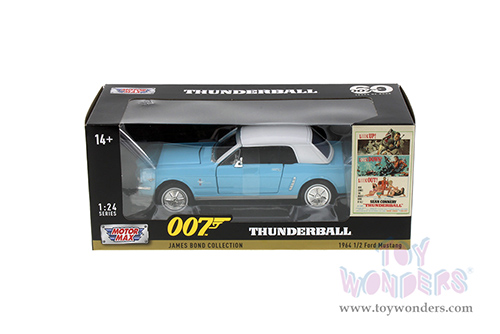 Motormax 007 James Bond Collection - Ford Mustang James Bond 007 "Thunderball" (60 years of Bond) (1964.5 1/24 scale diecast model car, Light Blue with White Top) 79855