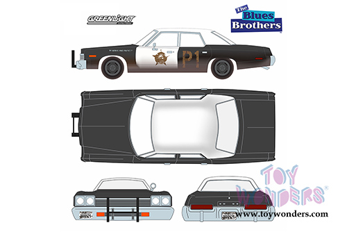 Greenlight Hollywood - Dodge Monaco Bluesmobile "The Blues Brothers" Movie (1974, 1/24 scale diecast model car, Black/White) 84011