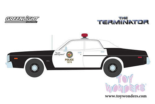 Greenlight Hollywood - Dodge Monaco Metropolitan Police "The Terminator" (1984) Movie (1977, 1/24 scale diecast model car, Black/White) 84101