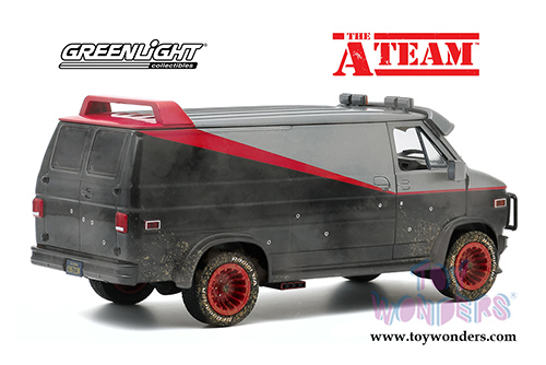 Greenlight - Hollywood the A-Team&trade; (TV Series, 1983-87) GMC&reg; Vandura - Weathered Version with Bullet Holes (1983, 1/24 scale diecast model car, Black/Gray) 84112