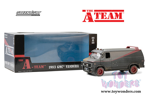 Greenlight - Hollywood the A-Team&trade; (TV Series, 1983-87) GMC&reg; Vandura - Weathered Version with Bullet Holes (1983, 1/24 scale diecast model car, Black/Gray) 84112