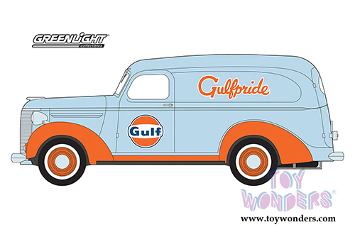 Greenlight - Running on Empty Series 1 | Gulf&reg; Oil Chevrolet&reg; Panel Truck (1939, 1/24 scale diecast model car, Light Blue/Orange) 85011