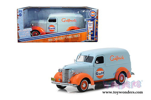 Greenlight - Running on Empty Series 1 | Gulf&reg; Oil Chevrolet&reg; Panel Truck (1939, 1/24 scale diecast model car, Light Blue/Orange) 85011