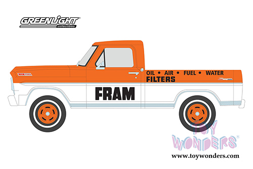 Greenlight - Running on Empty Series 3 | Ford F-100 Pickup Truck - FRAM Oil Filters (1967, 1/24 scale diecast model car, Orange/White) 85042