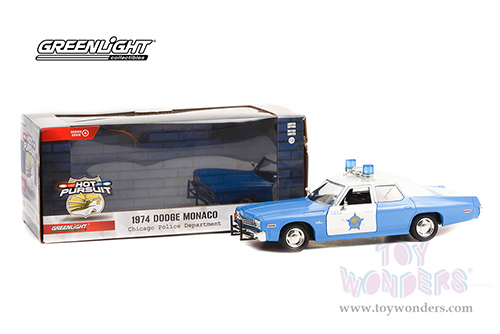 Greenlight - Dodge Monaco Chicago Police Department CPD Hot Pursuit Series 4 (1974, 1/24 scale diecast model car, Blue/White) 85541