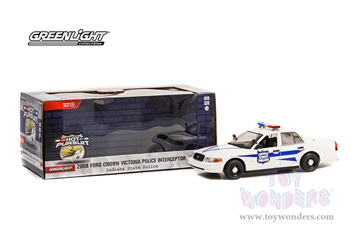 Greenlight - Ford Crown Victoria Police Interceptor Indiana State Police Hot Pursuit Series 4 (2008, 1/24 scale diecast model car, White) 85543