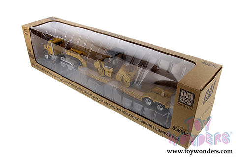 Diecast Masters - Caterpillar CT660 Day Cab with XL120 Lowboy Trailer with Operator  and CB-534D XW Vibratory Asphalt Compactor - Core Classics Series - Set of 2 (1/50 scale diecast model car, Yellow) 85601C