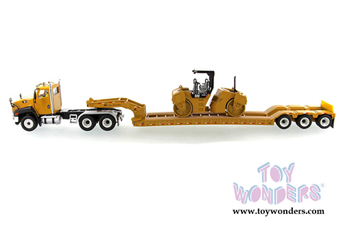 Diecast Masters - Caterpillar CT660 Day Cab with XL120 Lowboy Trailer with Operator  and CB-534D XW Vibratory Asphalt Compactor - Core Classics Series - Set of 2 (1/50 scale diecast model car, Yellow) 85601C