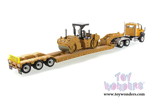 Diecast Masters - Caterpillar CT660 Day Cab with XL120 Lowboy Trailer with Operator  and CB-534D XW Vibratory Asphalt Compactor - Core Classics Series - Set of 2 (1/50 scale diecast model car, Yellow) 85601C