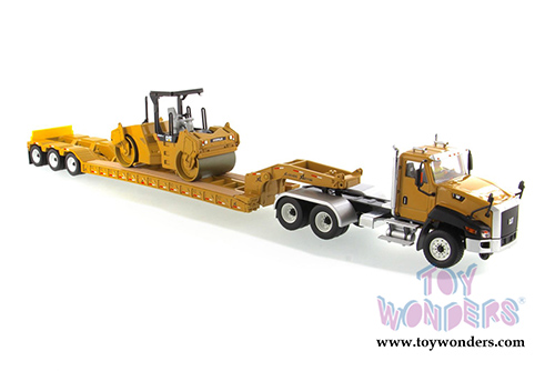 Diecast Masters - Caterpillar CT660 Day Cab with XL120 Lowboy Trailer with Operator  and CB-534D XW Vibratory Asphalt Compactor - Core Classics Series - Set of 2 (1/50 scale diecast model car, Yellow) 85601C