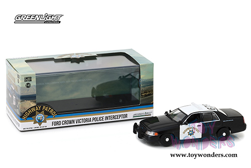 Greenlight - Ford Crown Victoria Police Interceptor Car California Highway Patrol (2008, 1/43 scale diecast model car, Black w/White) 86086