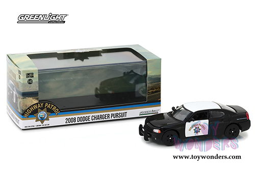 Greenlight - Dodge Charger Police Interceptor Car California Highway Patrol (2008, 1/43 scale diecast model car, Black w/White) 86087