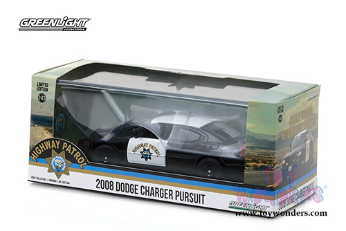 Greenlight - Dodge Charger Police Interceptor Car California Highway Patrol (2008, 1/43 scale diecast model car, Black w/White) 86087
