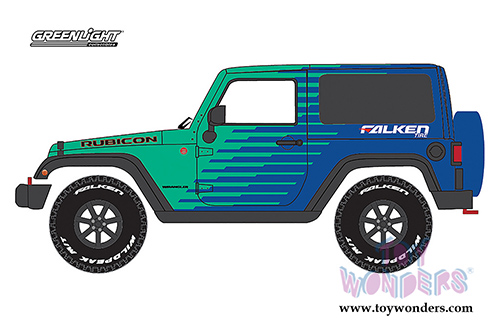 Greenlight - Jeep Wrangler Rubicon Falken Tires (2014, 1/43 scale diecast model car, Green w/Blue) 86090