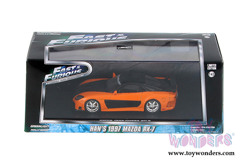 Greenlight Fast & Furious - Han's 1997 Mazda RX-7 Fast and Furious: Tokyo Drift Movie Hard Top (1997, 1/43 scale diecast model car, Orange w/Black) 86212