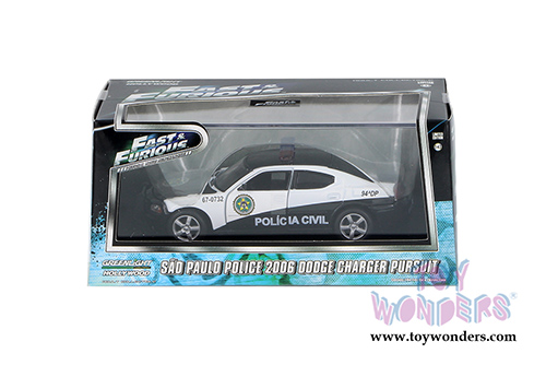 Greenlight Fast & Furious - Dodge Charger Rio Police "Policia Civil" Fast and Furious Fast Five Movie (2006, 1/43 scale diecast model car, Black/White) 86237