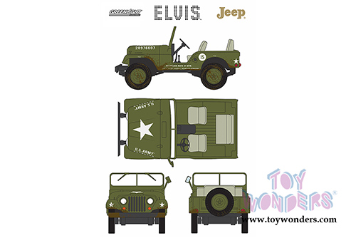 Greenlight Hollywood - US Army Jeep Willy's CJ-5 Elvis Presley (1963, 1/43 scale diecast model car, Green) 86311
