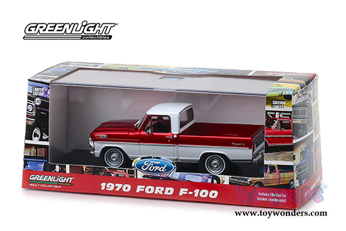 Greenlight - Ford F-100 Ranger XLT Pickup Truck (1970, 1/43 scale diecast model car, Candy Apple Red/Wimbledon White) 86318