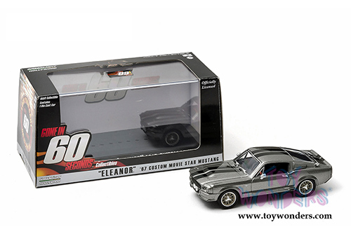 Greenlight - Eleanor from "Gone in 60 Seconds" - Ford Mustang Hard Top (1967, 1/43 scale diecast model car, Gray w/ Black Stripes) 86411