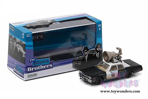 Greenlight Hollywood - Dodge Monaco Chicago Police Department The Blues Brothers" Movie  with Speaker on Roof (1974, 1/43 scale diecast model car, White/Black) 86423