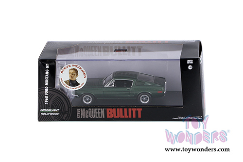 Greenlight - Bullitt Steve McQueen's Ford Mustang GT Fastback with Steve McQueen Figurine (1968, 1/43 scale diecast model car, Green) 86433