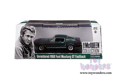 Greenlight Hollywood - Steve McQueen's Unrestored Ford Mustang GT Fastback Hardtop 2018 Detroit Auto Show (1968, 1/43 scale diecast model car, Green) 86437