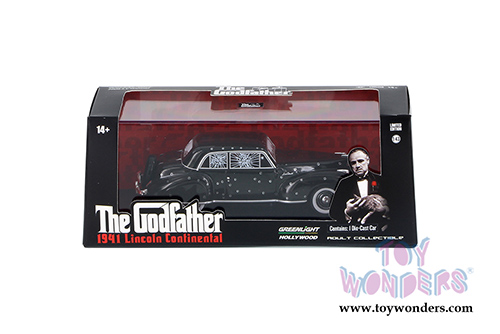 Greenlight Hollywood - The Godfather Lincoln Continental with Bullet Hole Damage Hardtop (1941, 1/43 scale diecast model car, Black) 86511