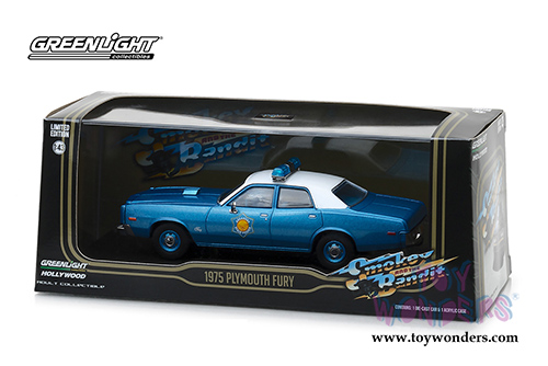 Greenlight Hollywood - Smokey and The Bandit Plymouth Fury Arkansas State Police (1975, 1/43 scale diecast model car, Blue/White) 86536