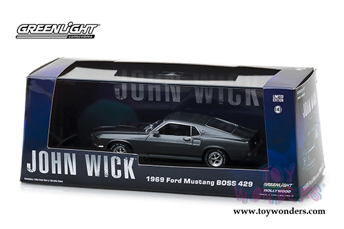 Greenlight Hollywood - John Wick Ford Mustang BOSS 429 Hard Top (1969, 1/43 scale diecast model car, Gray/Black) 86540