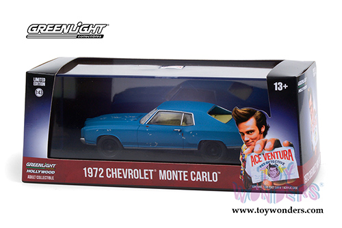 Greenlight - Hollywood Ace Ventura "Pet Detective" Chevrolet® Monte Carlo (1972, 1/43 scale diecast model car, Blue) 86564